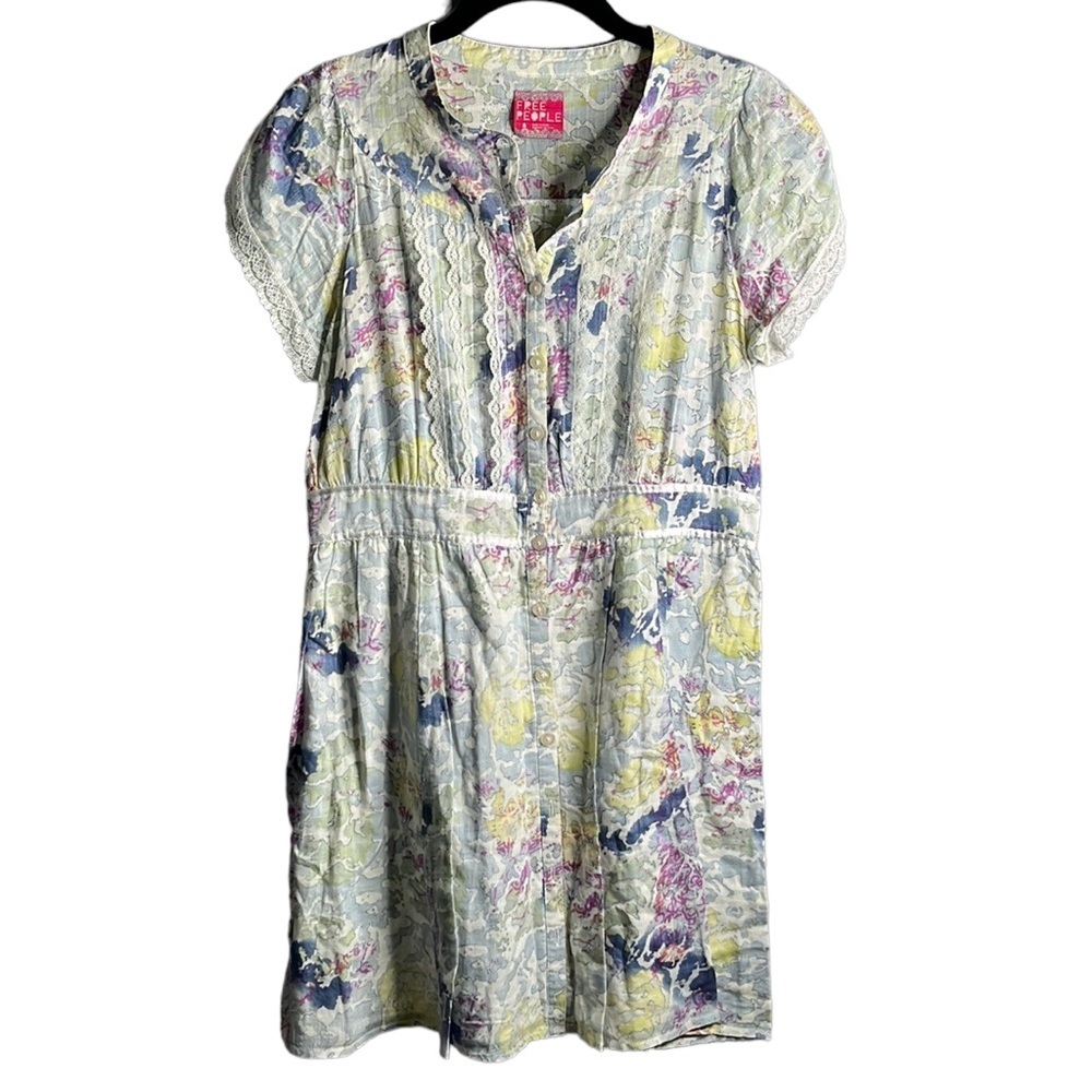 FREE People Watercolor Print Button Down Dress Size 8